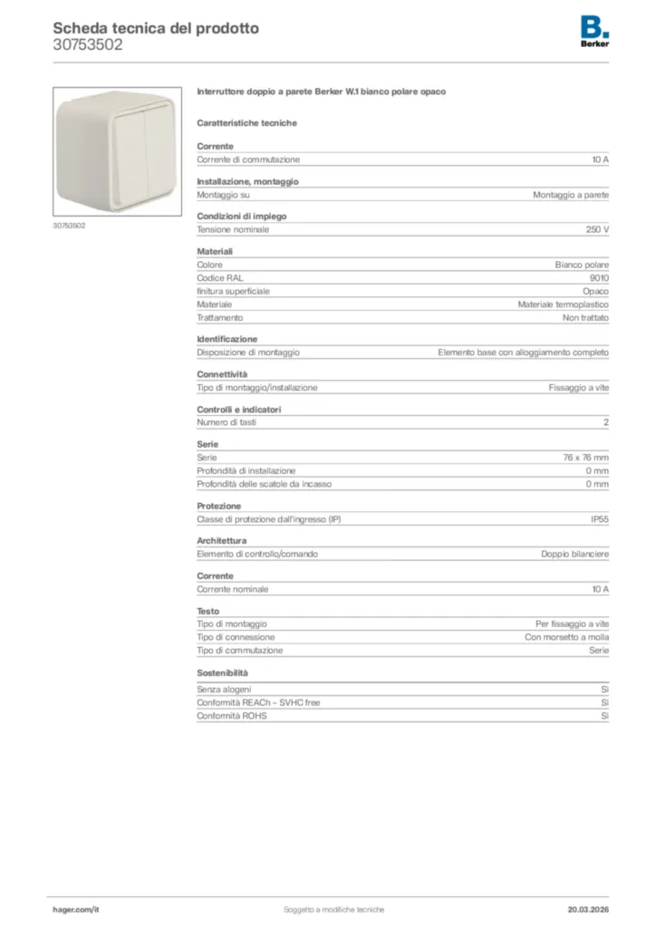 Immagine Berker Scheda tecnica del prodotto 30753502 | Hager Italia