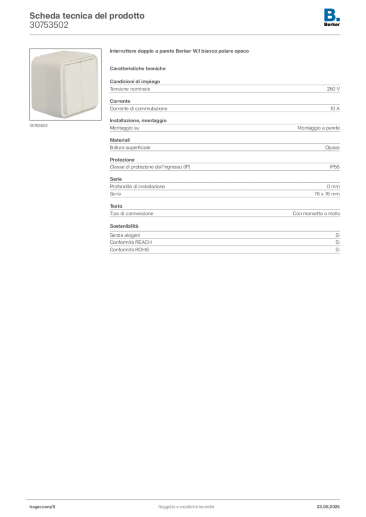 Immagine Berker Scheda tecnica del prodotto 30753502 | Hager Italia