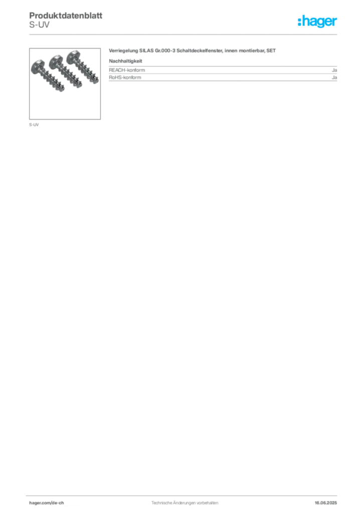 Bild Hager Produktdatenblatt S-UV | Hager Schweiz