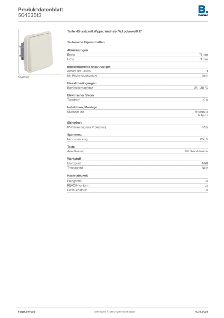 Bild Berker Produktdatenblatt 50463512 | Hager Deutschland