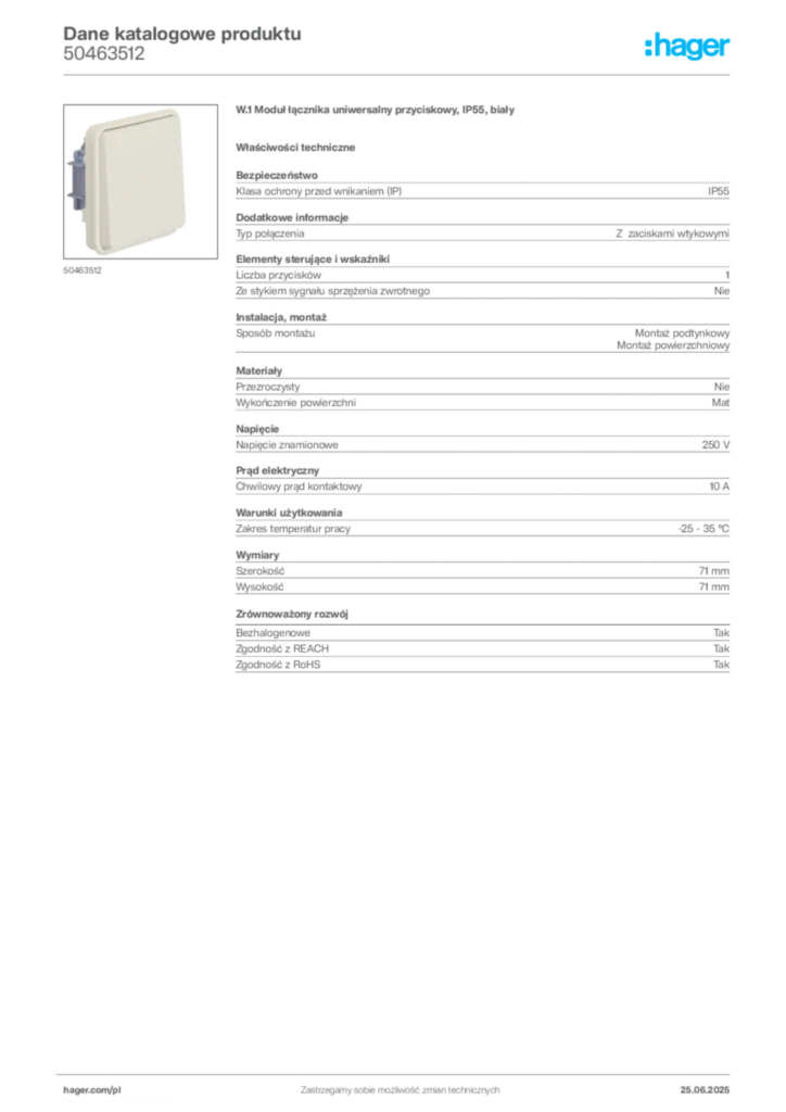 Zdjęcie Hager Dane katalogowe produktu 50463512 | Hager Polska