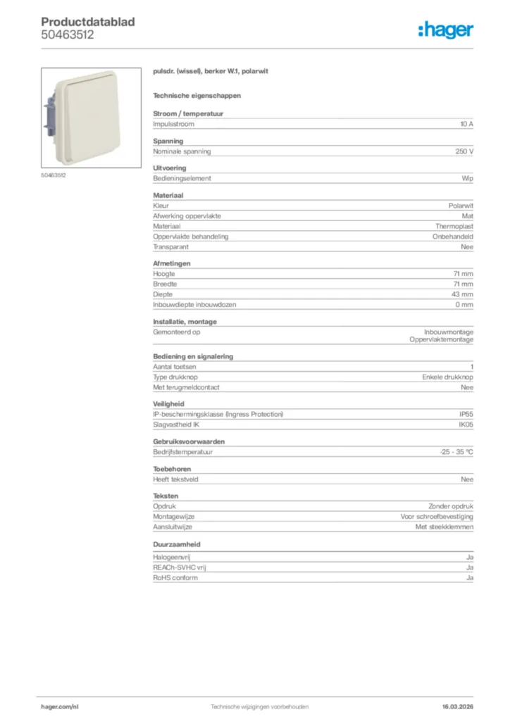 Afbeelding Hager Productdatablad 50463512 | Hager Nederland