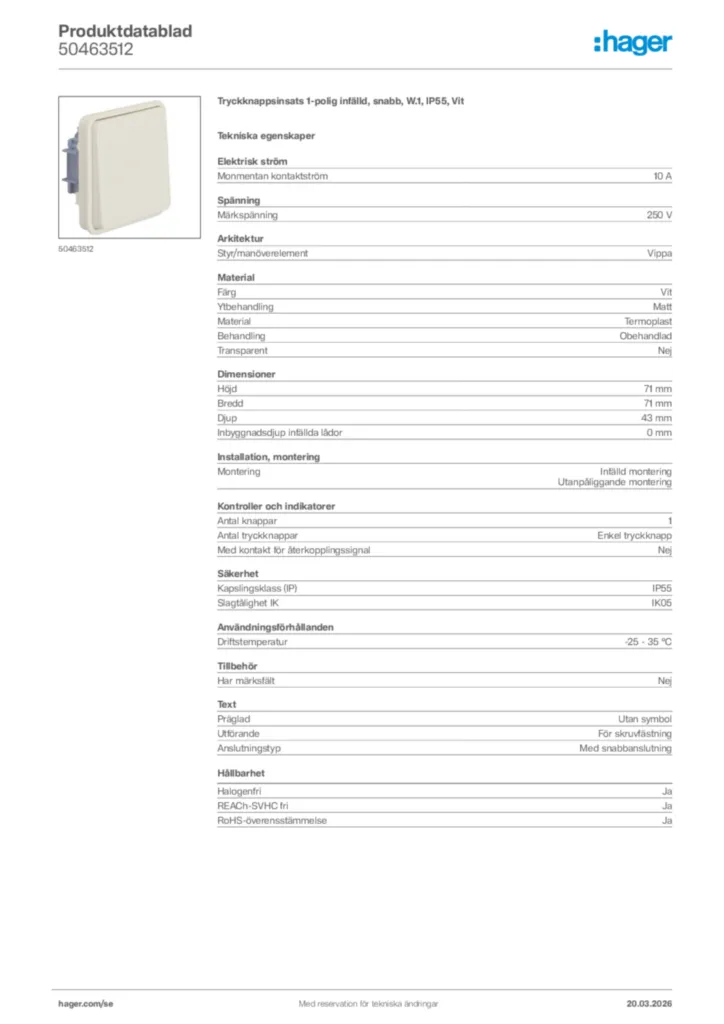 Bild Hager Produktdatablad 50463512 | Hager Sverige