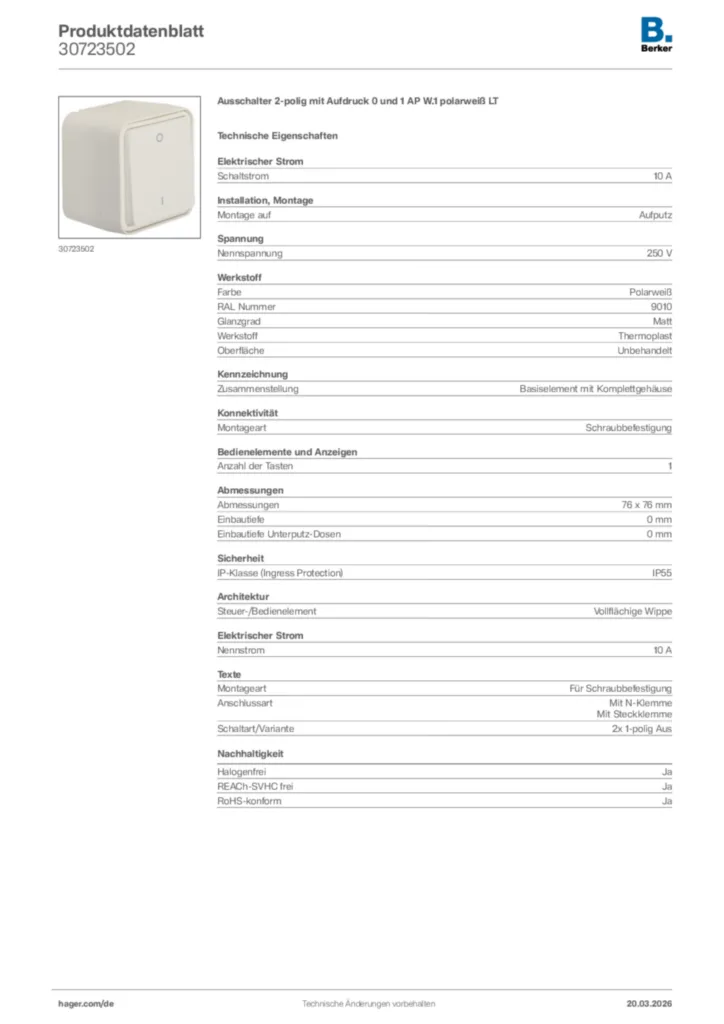Bild Berker Produktdatenblatt 30723502 | Hager Deutschland