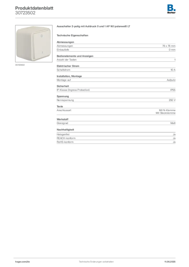 Bild Berker Produktdatenblatt 30723502 | Hager Deutschland