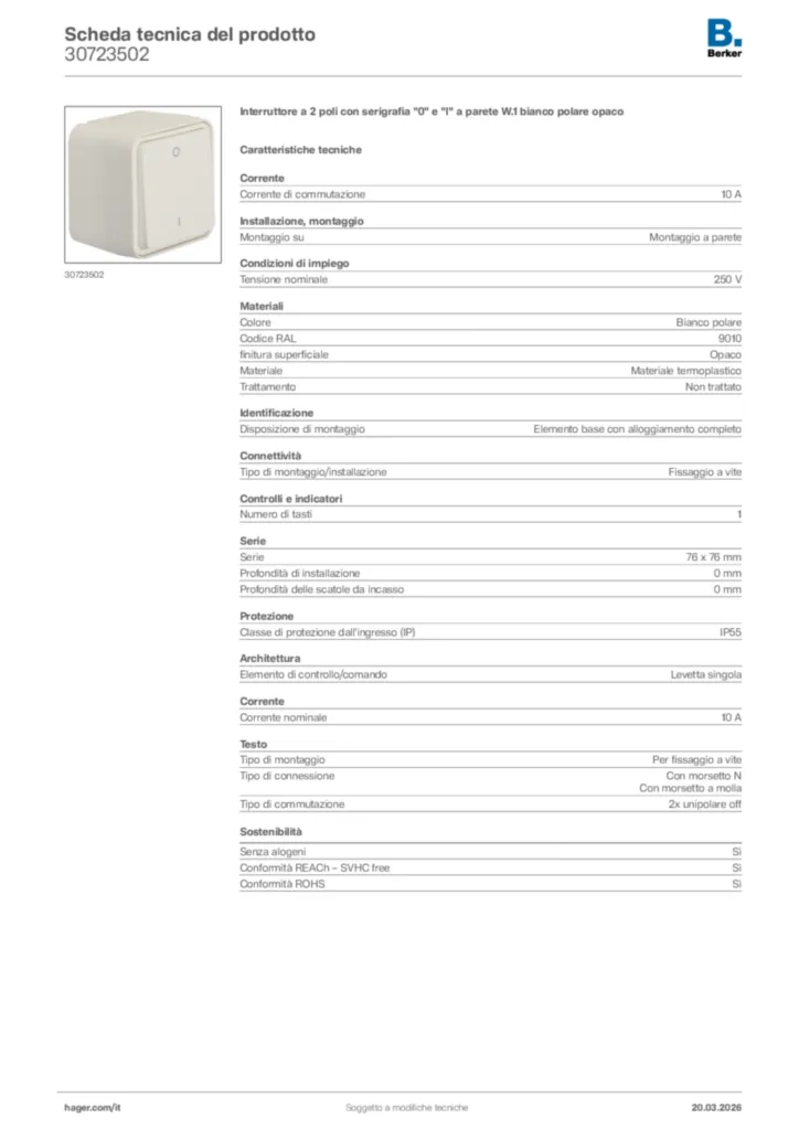 Immagine Berker Scheda tecnica del prodotto 30723502 | Hager Italia
