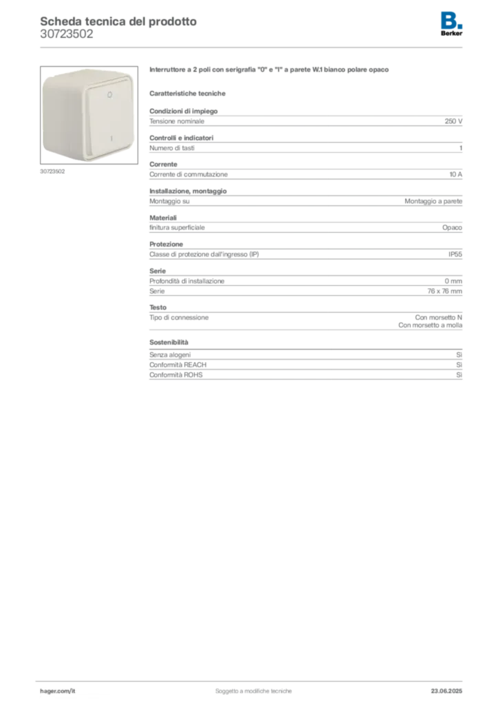 Immagine Berker Scheda tecnica del prodotto 30723502 | Hager Italia