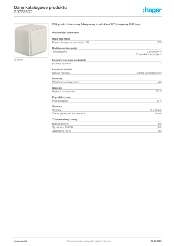 Zdjęcie Hager Dane katalogowe produktu 30723502 | Hager Polska