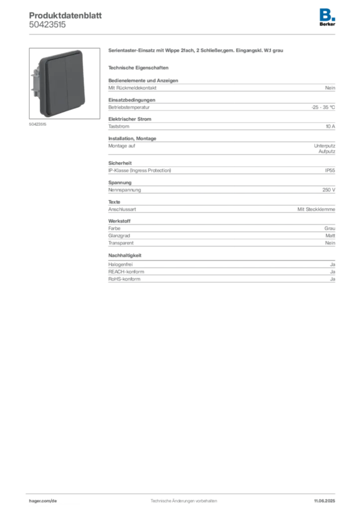 Bild Berker Produktdatenblatt 50423515 | Hager Deutschland