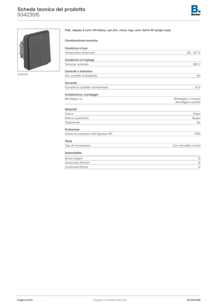 Immagine Berker Scheda tecnica del prodotto 50423515 | Hager Italia