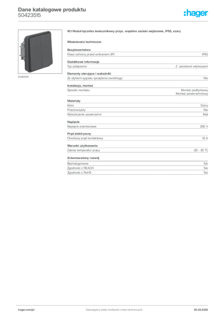 Zdjęcie Hager Dane katalogowe produktu 50423515 | Hager Polska
