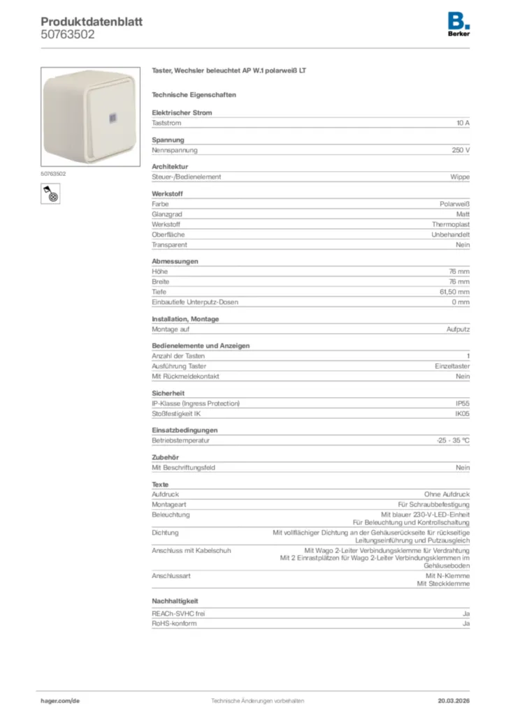 Bild Berker Produktdatenblatt 50763502 | Hager Deutschland