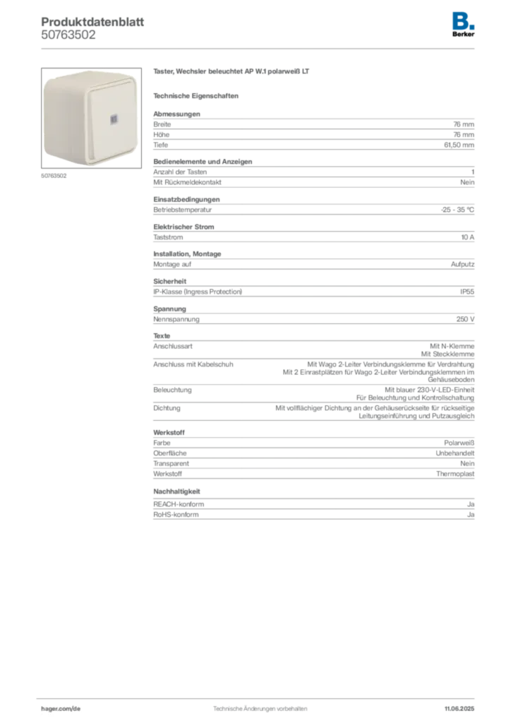 Bild Berker Produktdatenblatt 50763502 | Hager Deutschland