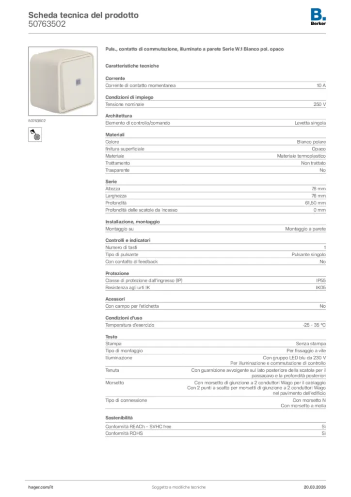 Immagine Berker Scheda tecnica del prodotto 50763502 | Hager Italia