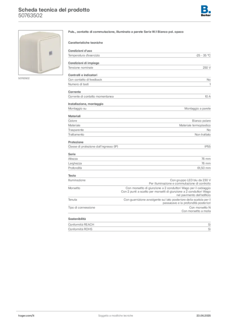 Immagine Berker Scheda tecnica del prodotto 50763502 | Hager Italia