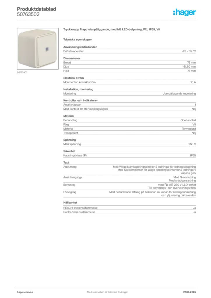 Bild Hager Produktdatablad 50763502 | Hager Sverige