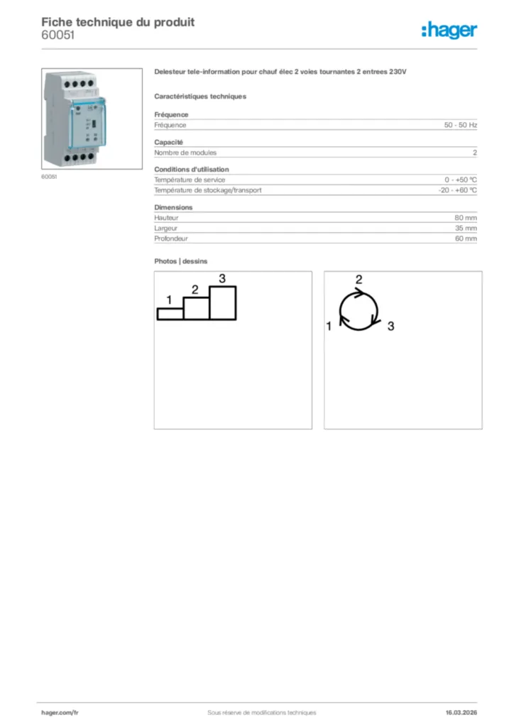 Image Hager Fiche technique du produit 60051 | Hager France