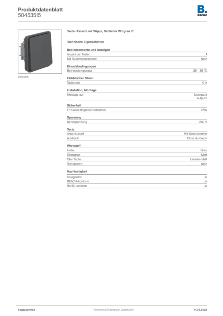 Bild Berker Produktdatenblatt 50453515 | Hager Deutschland