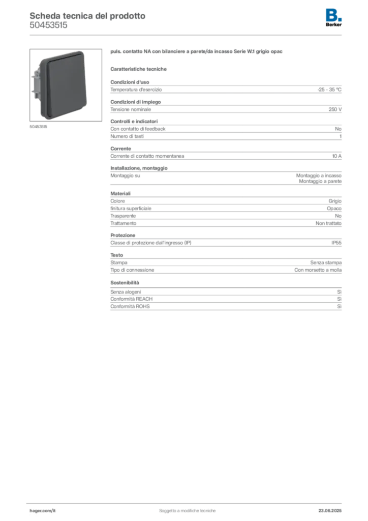 Immagine Berker Scheda tecnica del prodotto 50453515 | Hager Italia