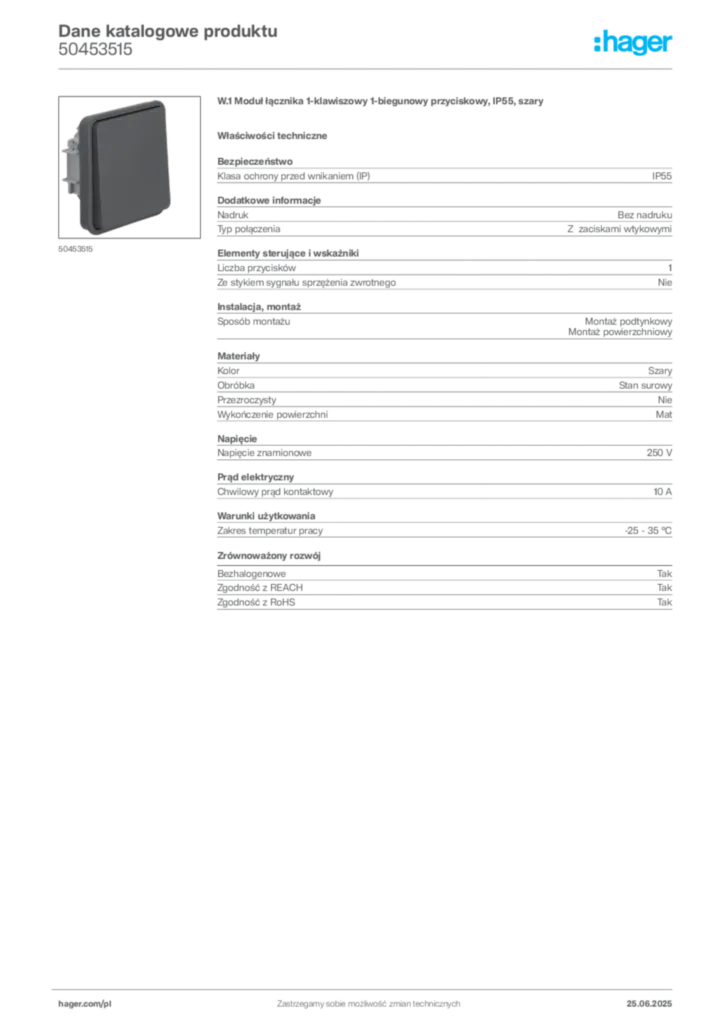 Zdjęcie Hager Dane katalogowe produktu 50453515 | Hager Polska