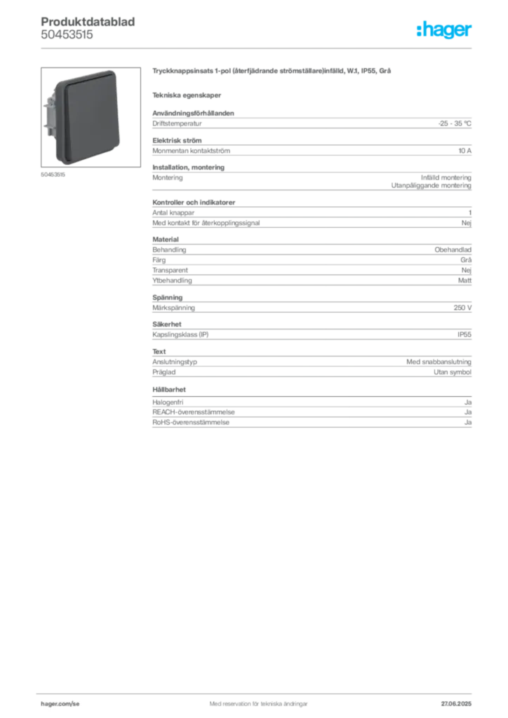 Bild Hager Produktdatablad 50453515 | Hager Sverige