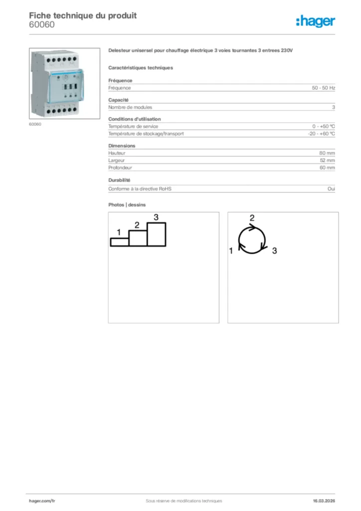 Image Hager Fiche technique du produit 60060 | Hager France
