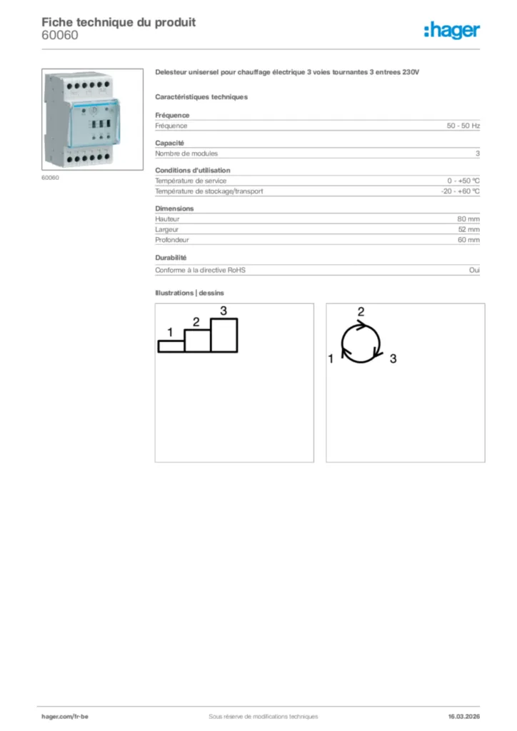 Image Hager Fiche technique du produit 60060 | Hager Belgique