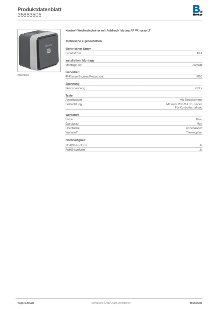 Bild Berker Produktdatenblatt 35663505 | Hager Deutschland