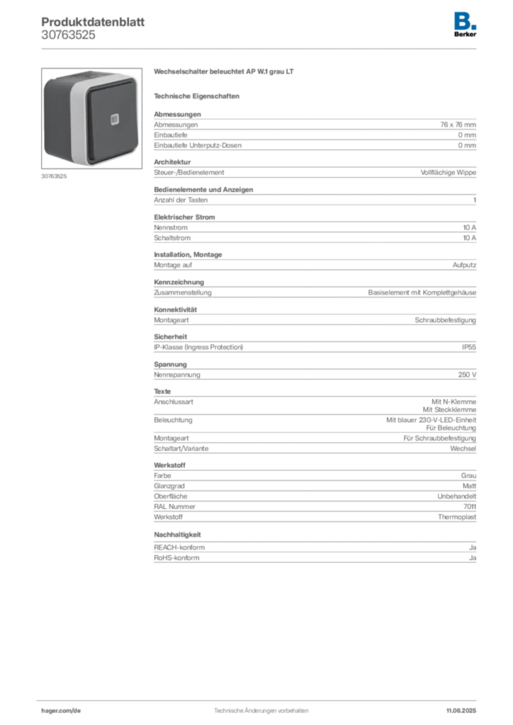 Bild Berker Produktdatenblatt 30763525 | Hager Deutschland
