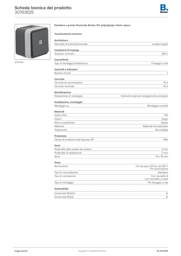 Immagine Berker Scheda tecnica del prodotto 30763525 | Hager Italia