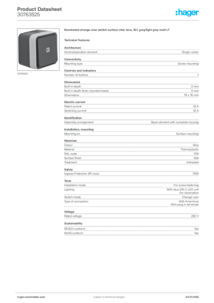 Image Hager Product data sheet 30763525  | Hager