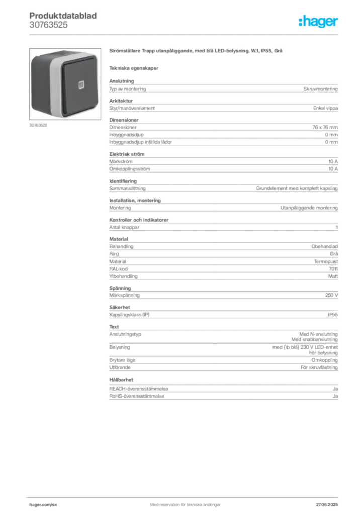 Bild Hager Produktdatablad 30763525 | Hager Sverige