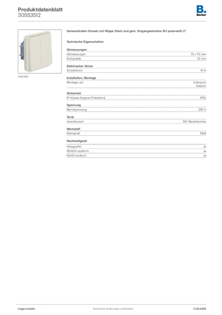 Bild Berker Produktdatenblatt 30553512 | Hager Deutschland