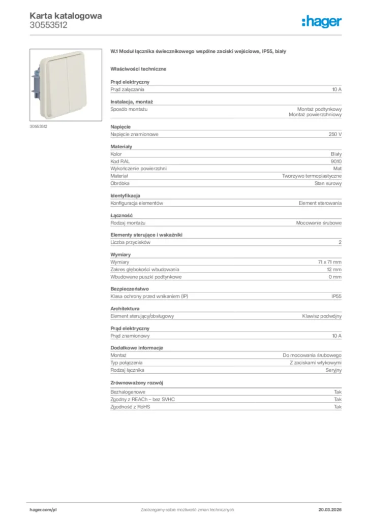 Zdjęcie Hager Karta katalogowa 30553512 | Hager Polska