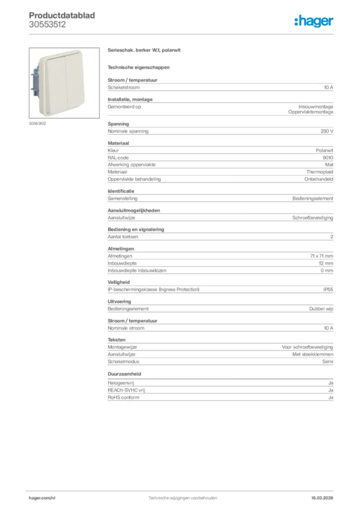 Afbeelding Hager Productdatablad 30553512 | Hager Nederland