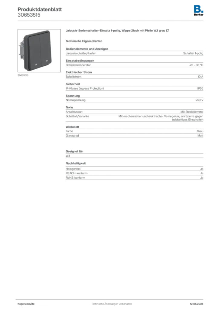 Bild Berker Produktdatenblatt 30653515 | Hager Deutschland