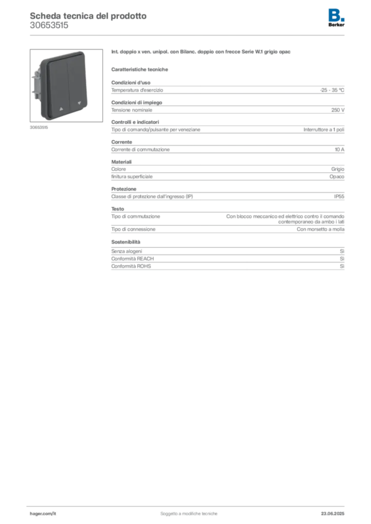 Immagine Berker Scheda tecnica del prodotto 30653515 | Hager Italia