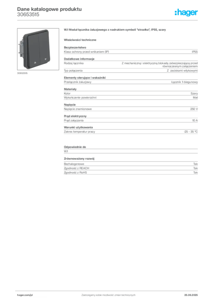 Zdjęcie Hager Dane katalogowe produktu 30653515 | Hager Polska