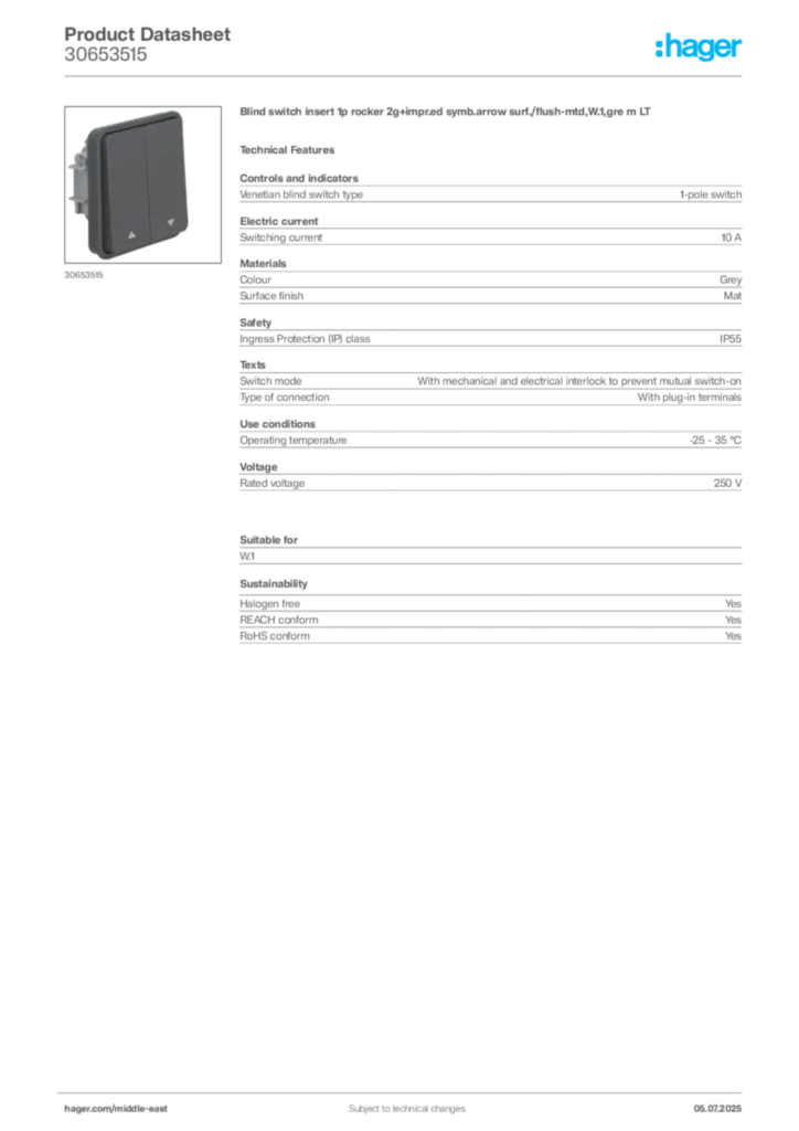 Image Hager Product data sheet 30653515  | Hager