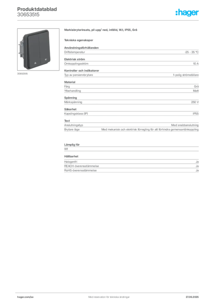 Bild Hager Produktdatablad 30653515 | Hager Sverige