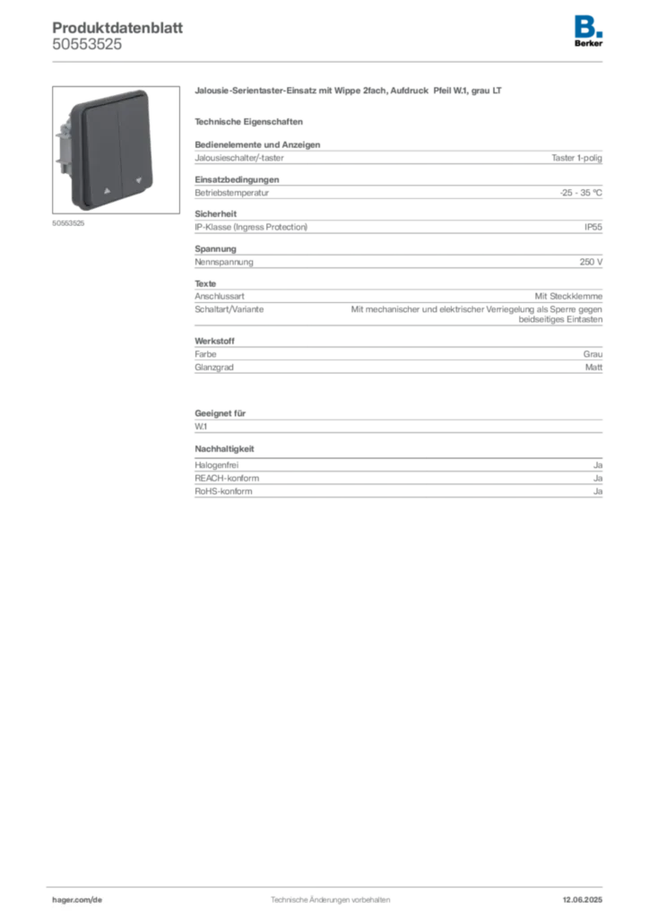Bild Berker Produktdatenblatt 50553525 | Hager Deutschland