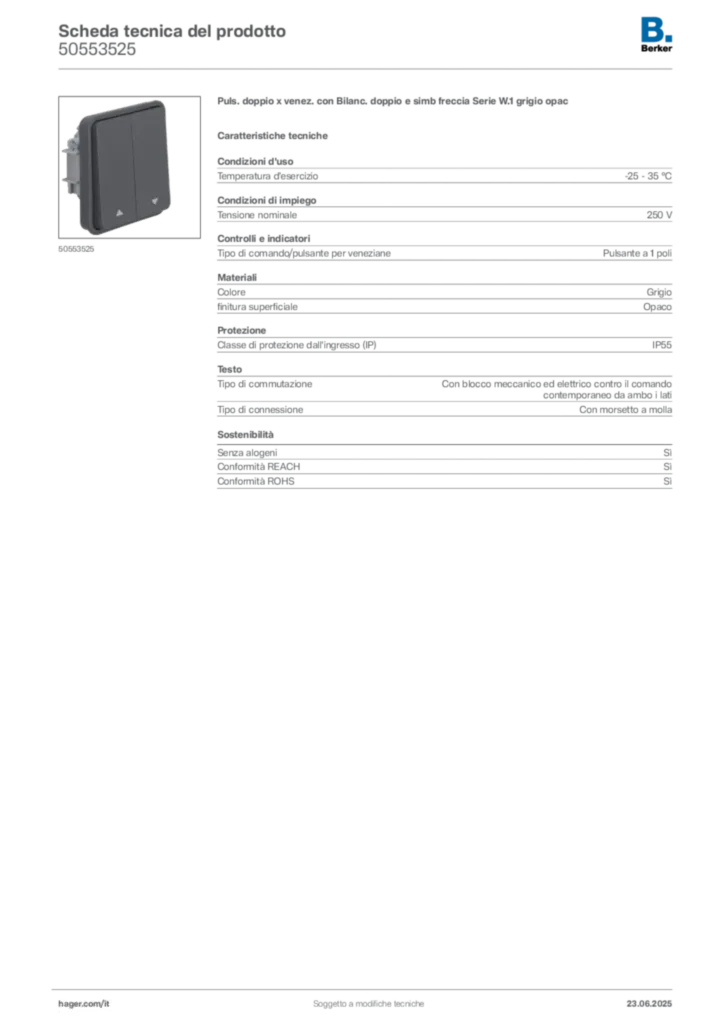 Immagine Berker Scheda tecnica del prodotto 50553525 | Hager Italia
