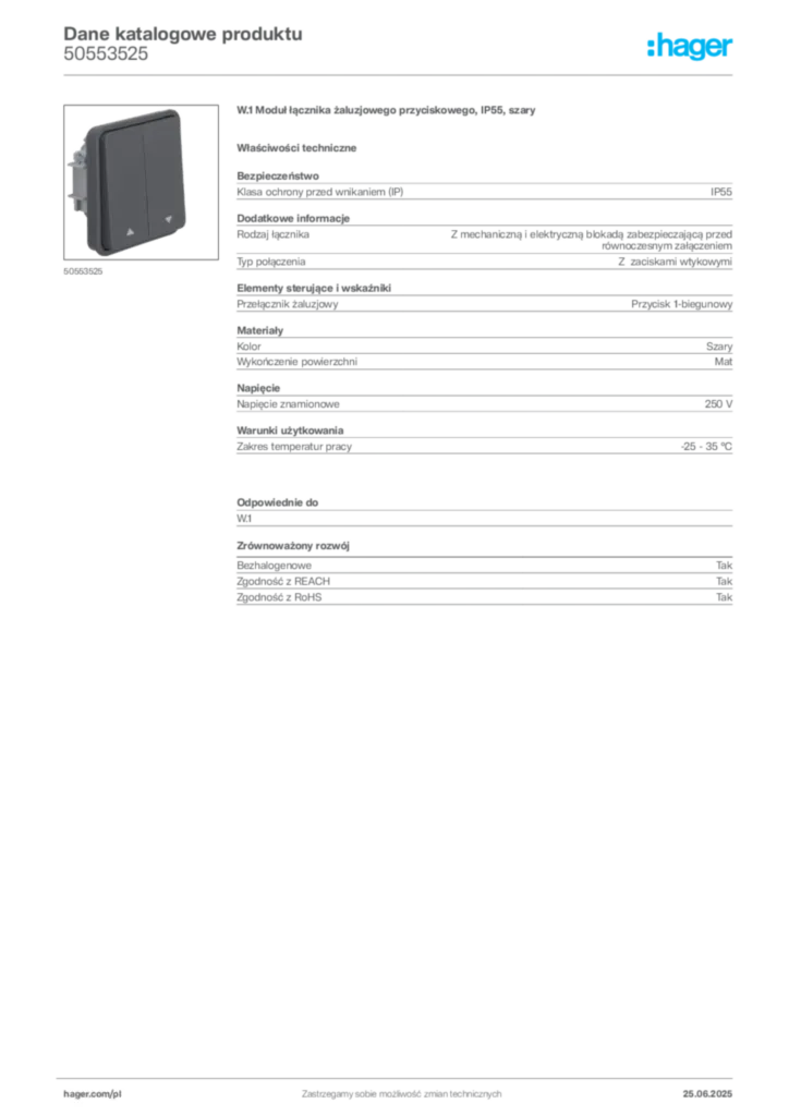 Zdjęcie Hager Dane katalogowe produktu 50553525 | Hager Polska