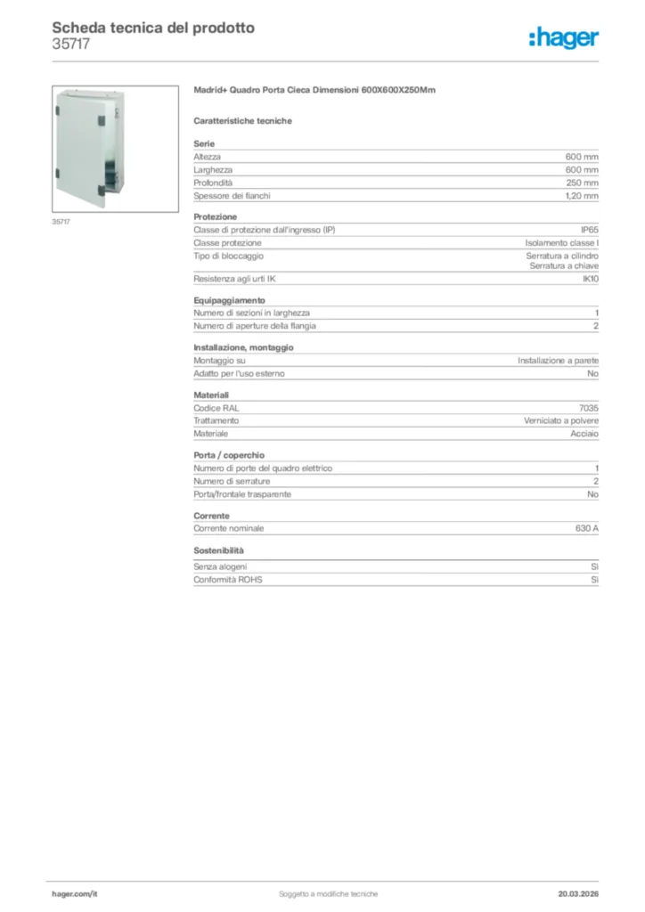 Immagine Hager Scheda tecnica del prodotto 35717 | Hager Italia
