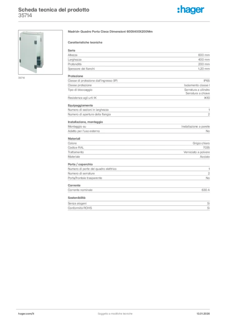 Immagine Hager Scheda tecnica del prodotto 35714 | Hager Italia