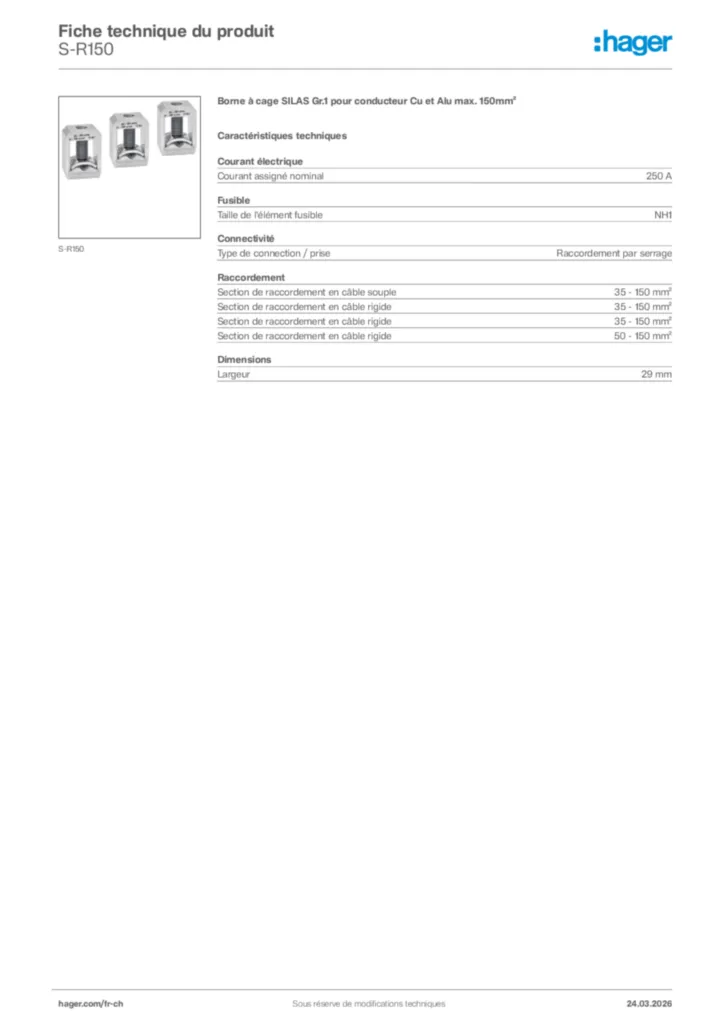 Image Hager Fiche technique du produit S-R150 | Hager Suisse