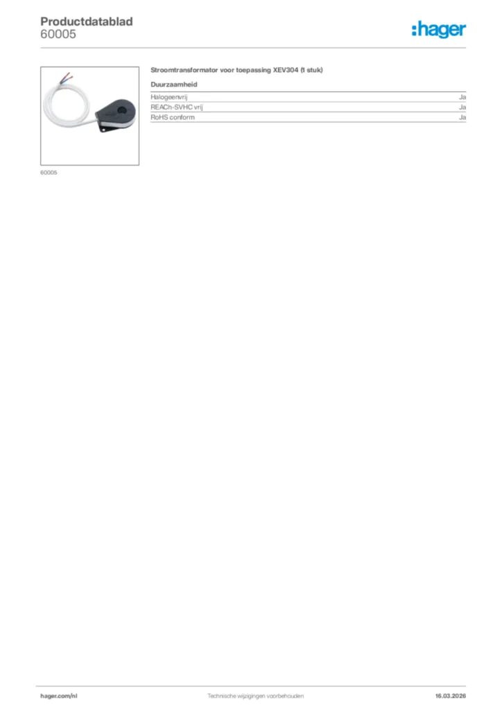 Afbeelding Hager Productdatablad 60005 | Hager Nederland