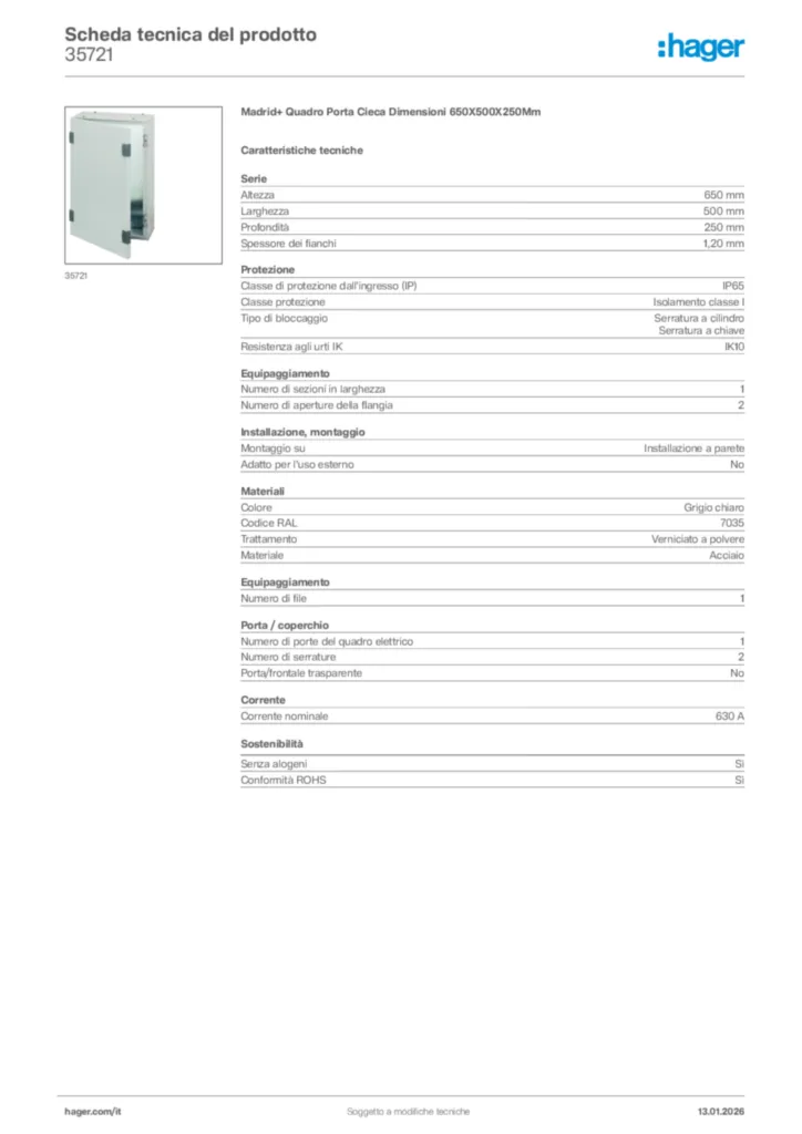 Immagine Hager Scheda tecnica del prodotto 35721 | Hager Italia