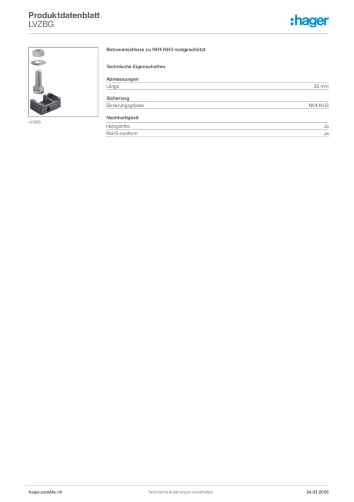 Bild Hager Produktdatenblatt LVZBG | Hager Schweiz