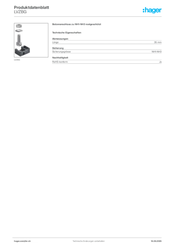Bild Hager Produktdatenblatt LVZBG | Hager Schweiz